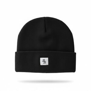 BB Monogram Black Knit Cuffed Beanie Hat Streetwear Skull Cap One Size